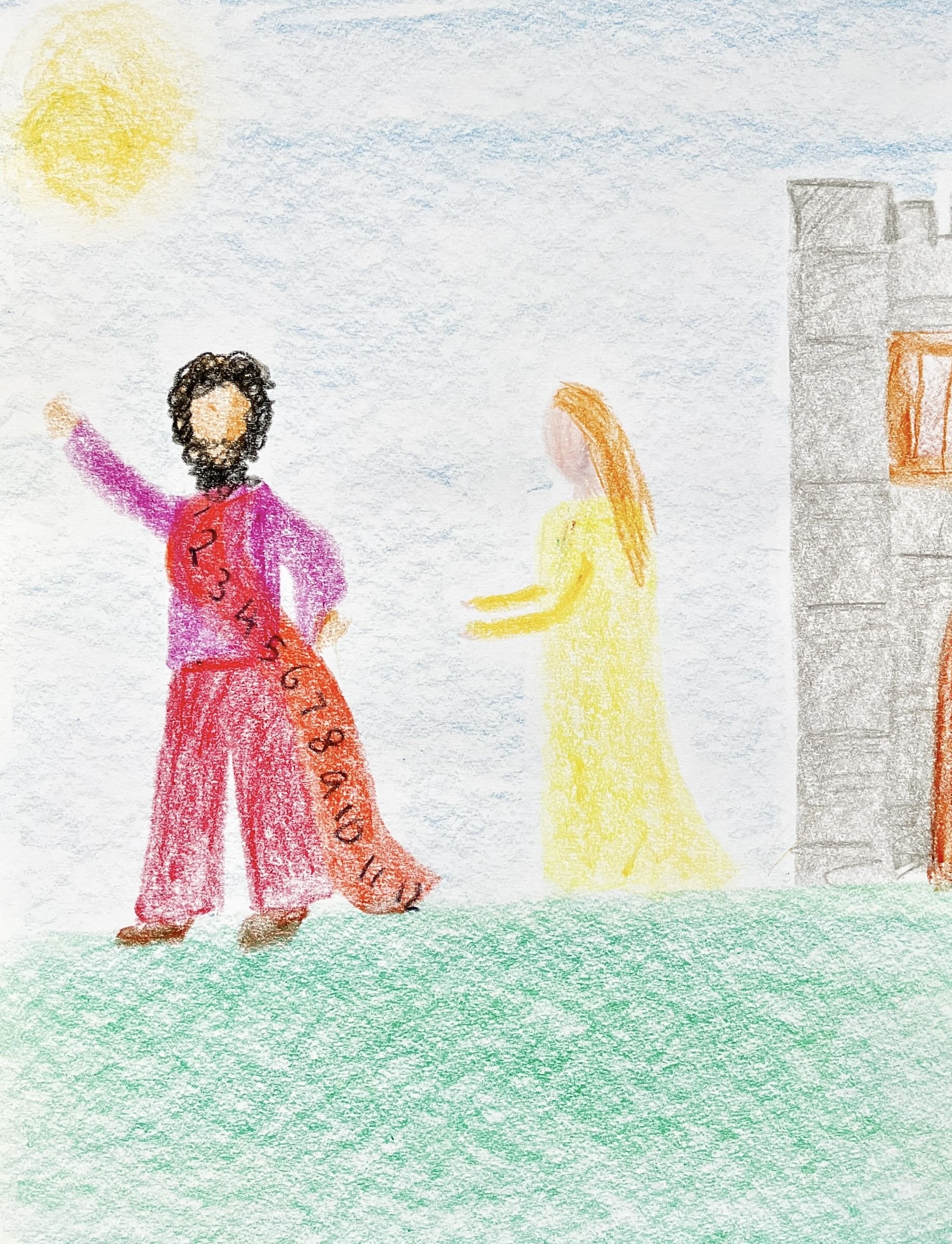 Step-by-step Waldorf drawing of King Counting and Queen Equals